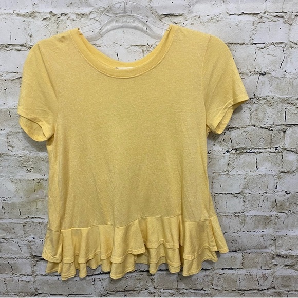 Altar'd State Tops - Altar’d State Yellow Short Sleeve Ruffle Tie Back Top